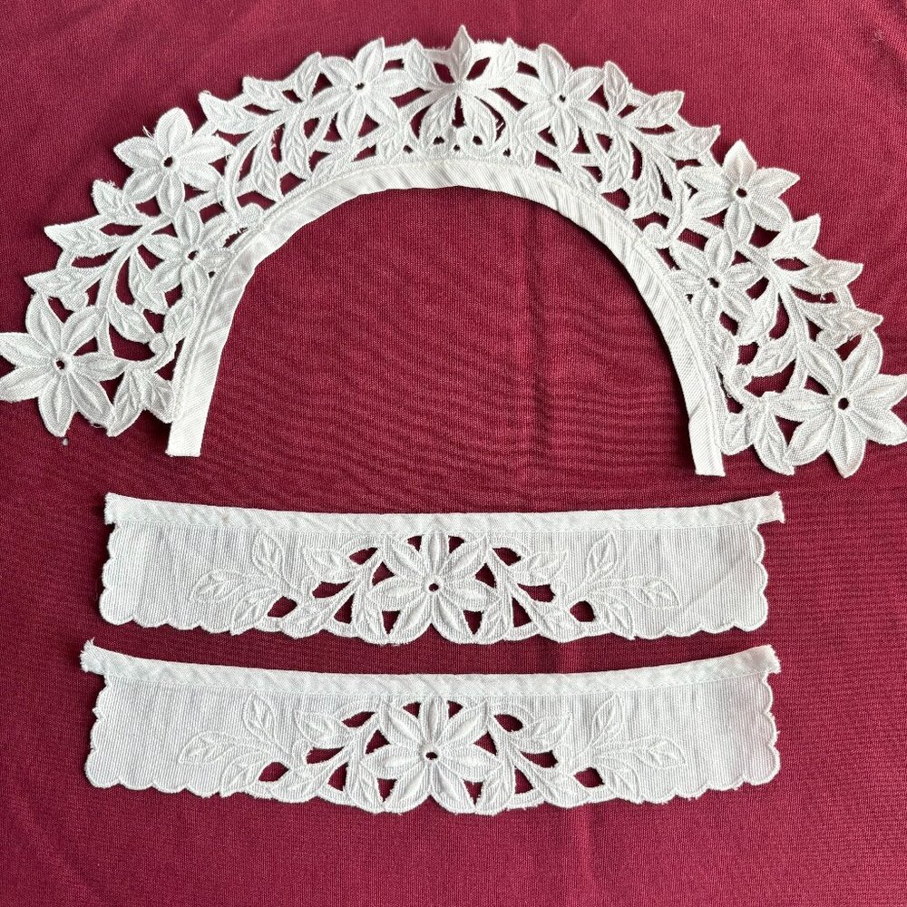 White Cutwork Embroidery Detached Collar & Cuffs